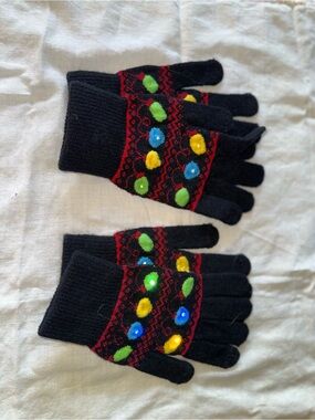 Black Knit Gloves with Colorful Light